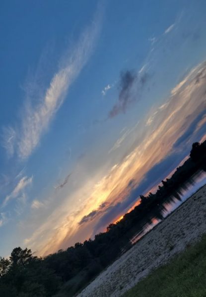 Sunset over the lake in Brossac